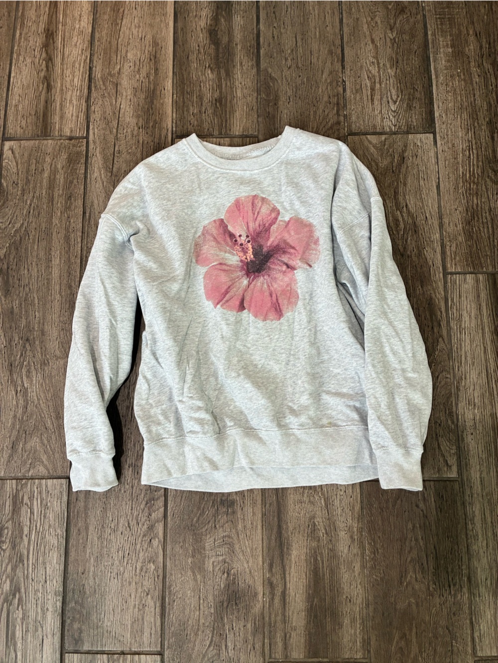 Hollister Gray Sweatshirt with Pink Floral Graphic